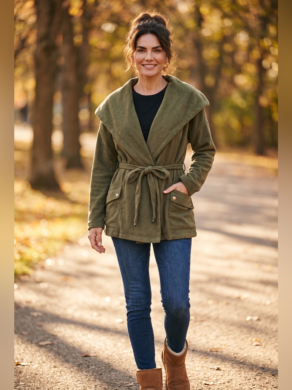 NEW!!   HYFVE Olive Faux Suede Open Front Drape Jacket With Hood